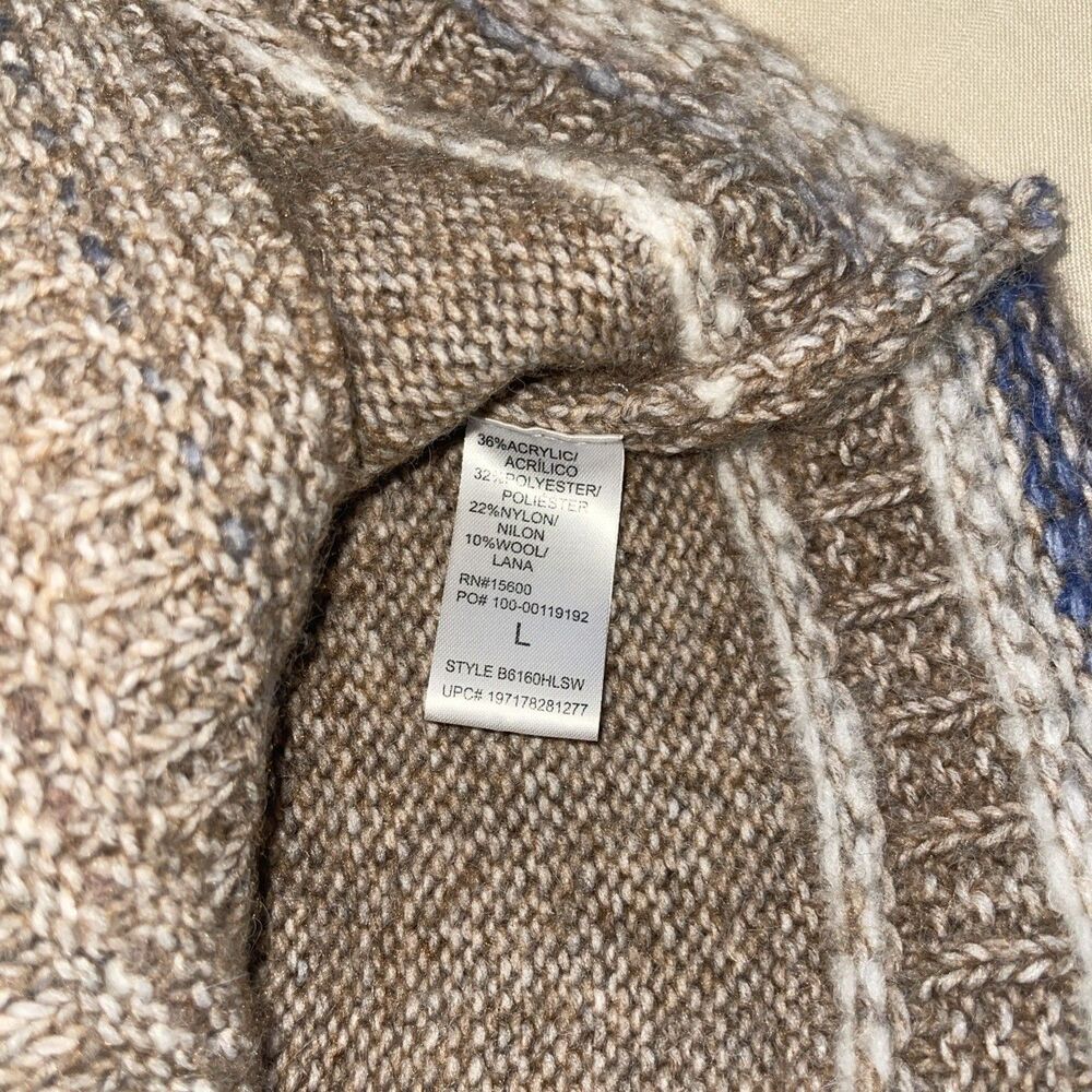 DEMOCRACY Mock Neck Woven Cable Knit Sweater Cozy Mottled Blue Tan L - Picture 8 of 8